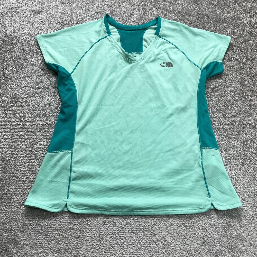 The North Face Flash Dry Active Top Womens Medium Green Short Sleeve V-Neck Top